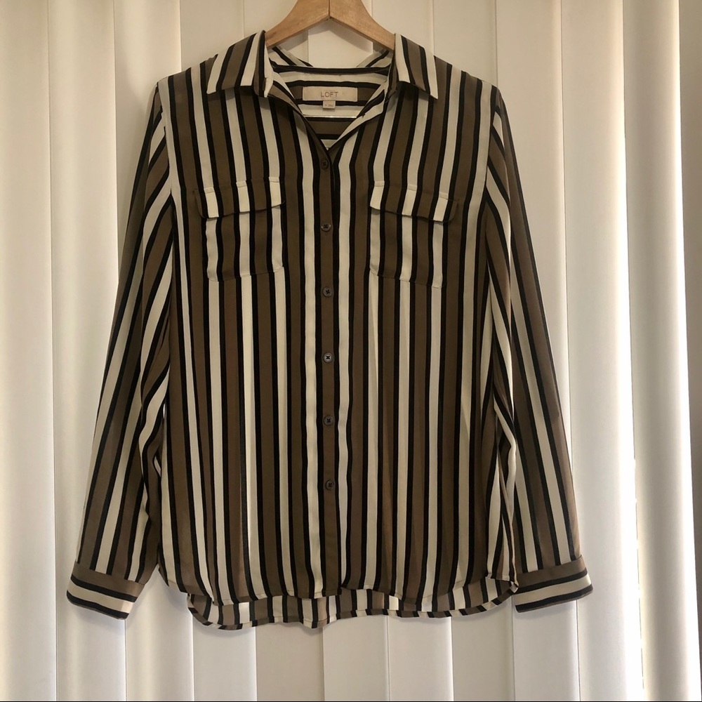 Loft Striped Button Down Blouse